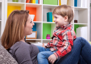 Mother and child singing a song