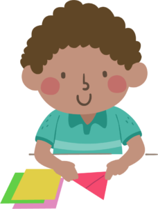 cartoon boy folding paper