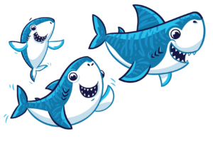 3 cartoon sharks